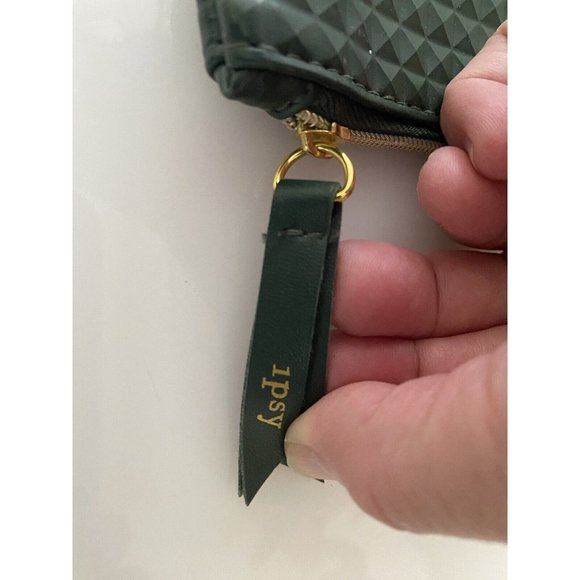Vintage Ipsy Glam Cosmetics Makeup Bag Dark Green Bag Textured Zippered GUC - Picture 15 of 16